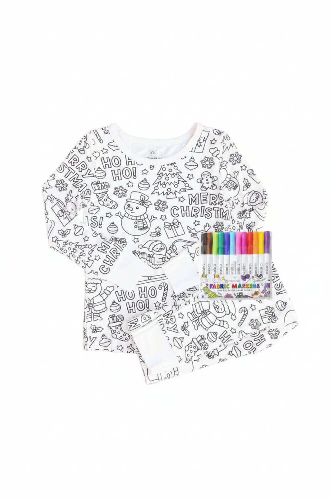 christmas themed colorable pajama set for kids 