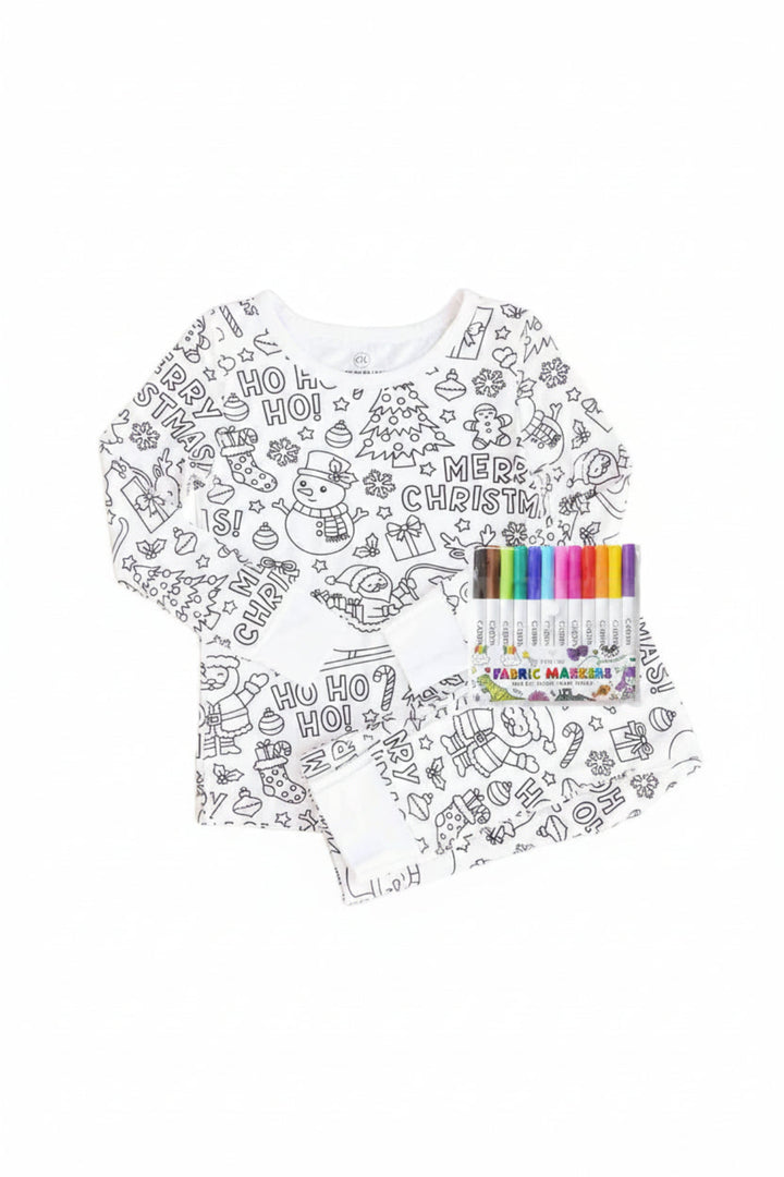 christmas themed colorable pajama set for kids 