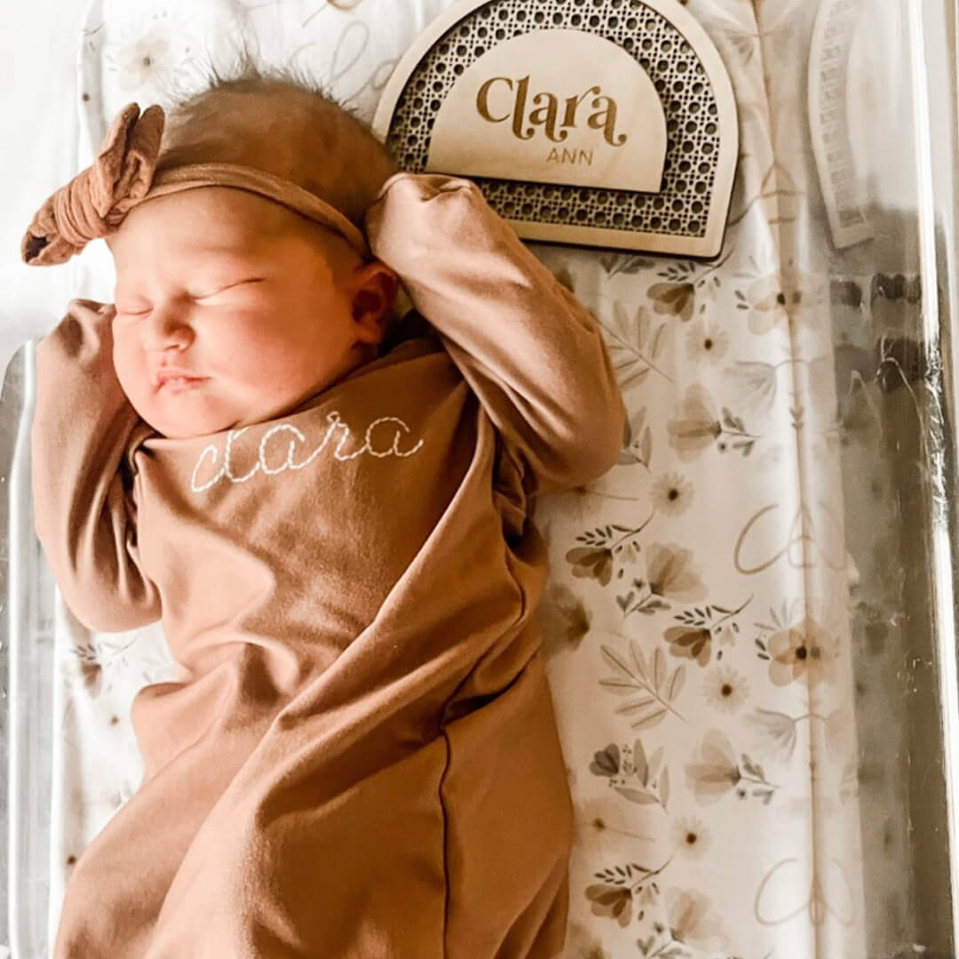 camel personalized stitched knot gown