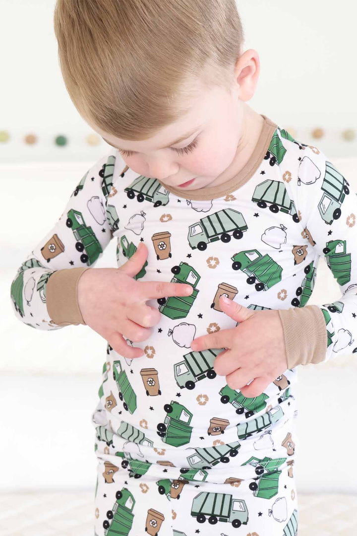 dump trucks and trash cans pajama print