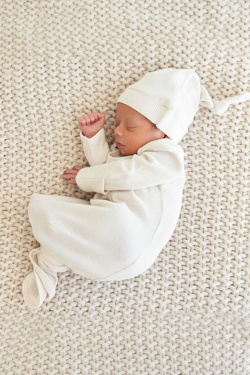 cloud waffle newborn knot gown for babies 