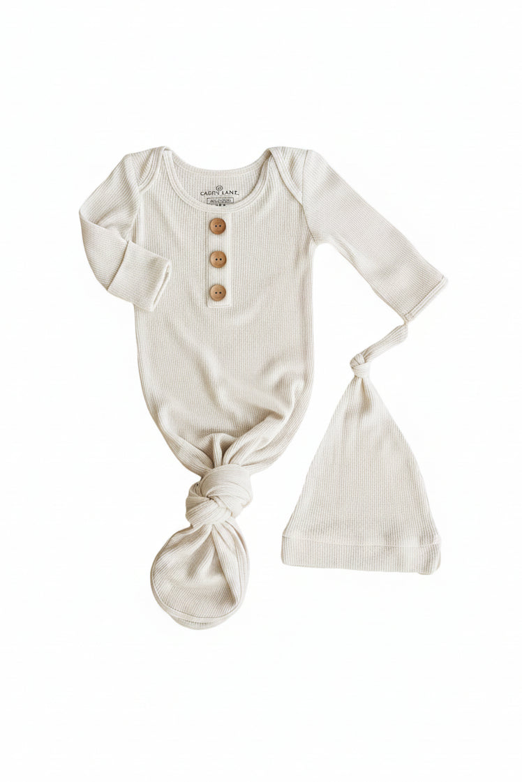 cloud white ribbed newborn knot gown 