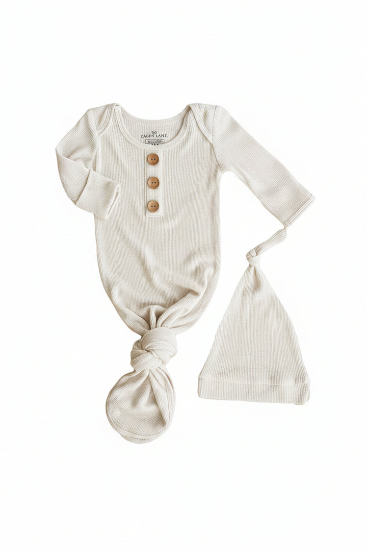 cloud white ribbed newborn knot gown 