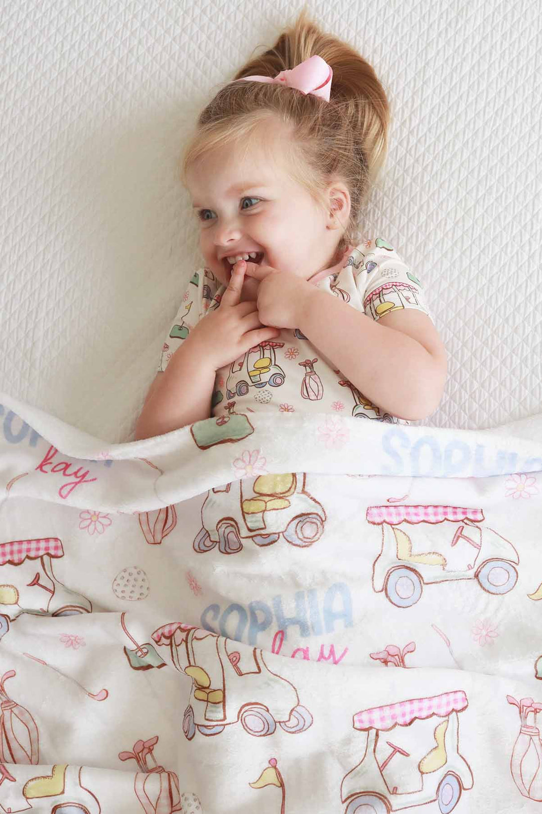 pink golf themed personalized blanket for kids