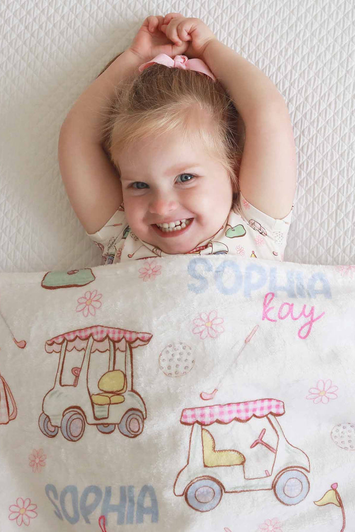 personalized kids blanket country club cuties pink