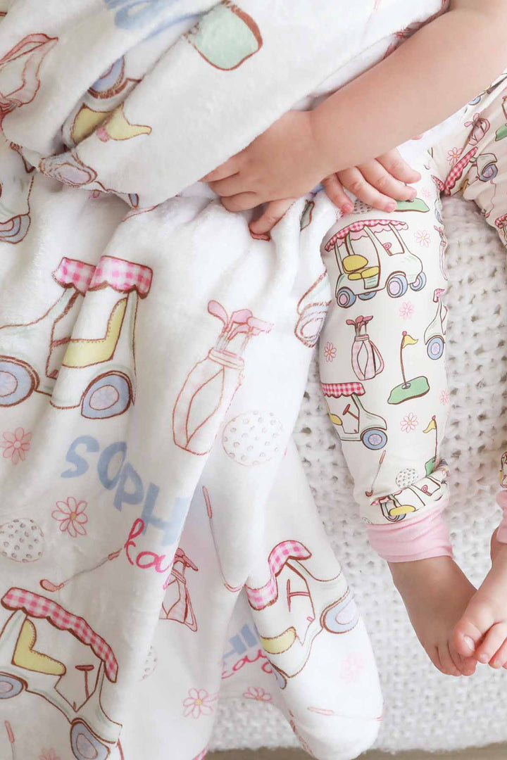 pink golf personalized blanket for kids 