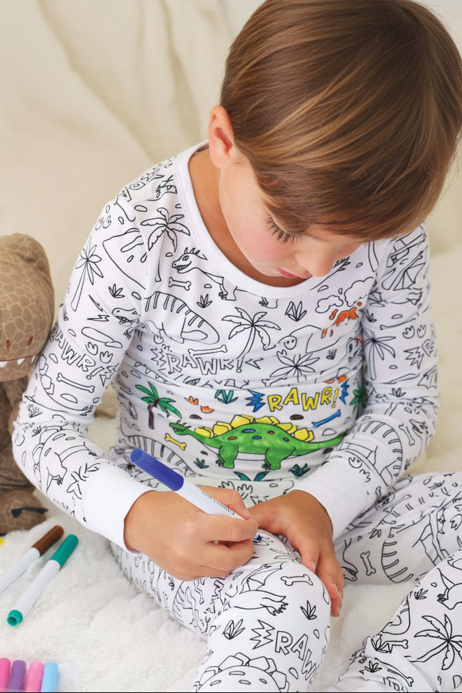 Colorable Two-Piece Pajama Set | Jurassic Playground