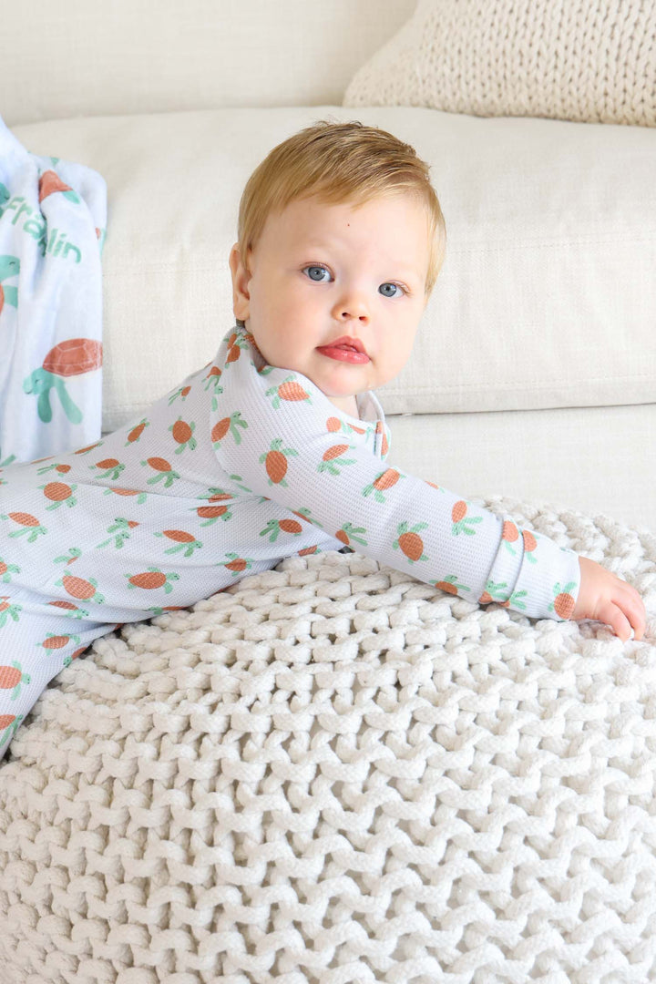coastal cruisers bamboo waffle convertible zip romper with turtle and ocean print