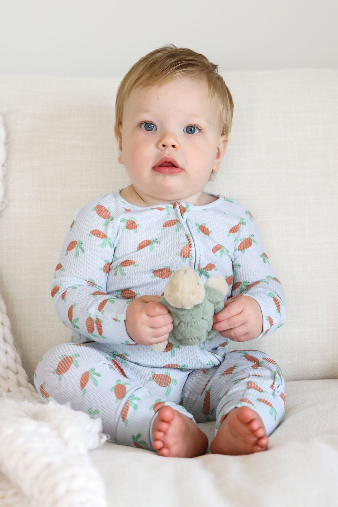 turtle print bamboo waffle convertible romper in coastal cruisers pattern