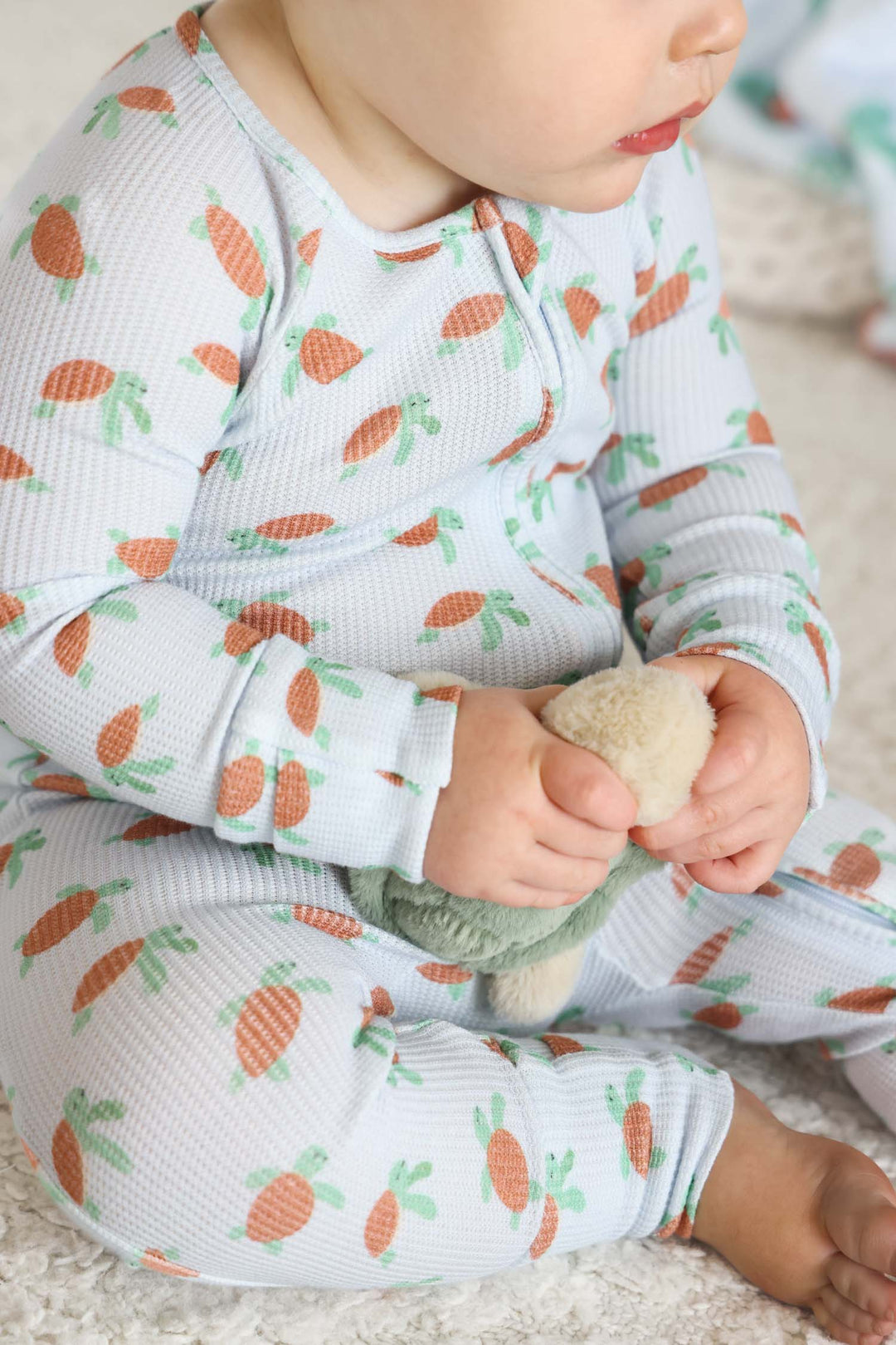 coastal cruisers zip romper featuring turtle and ocean design on bamboo waffle