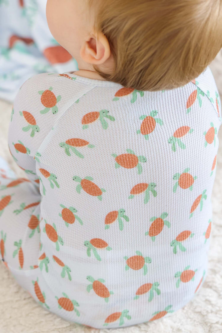 coastal cruisers bamboo waffle romper with ocean and turtle print for babies