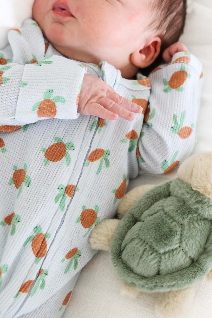 turtle print bamboo waffle footie in coastal cruisers pattern for babies