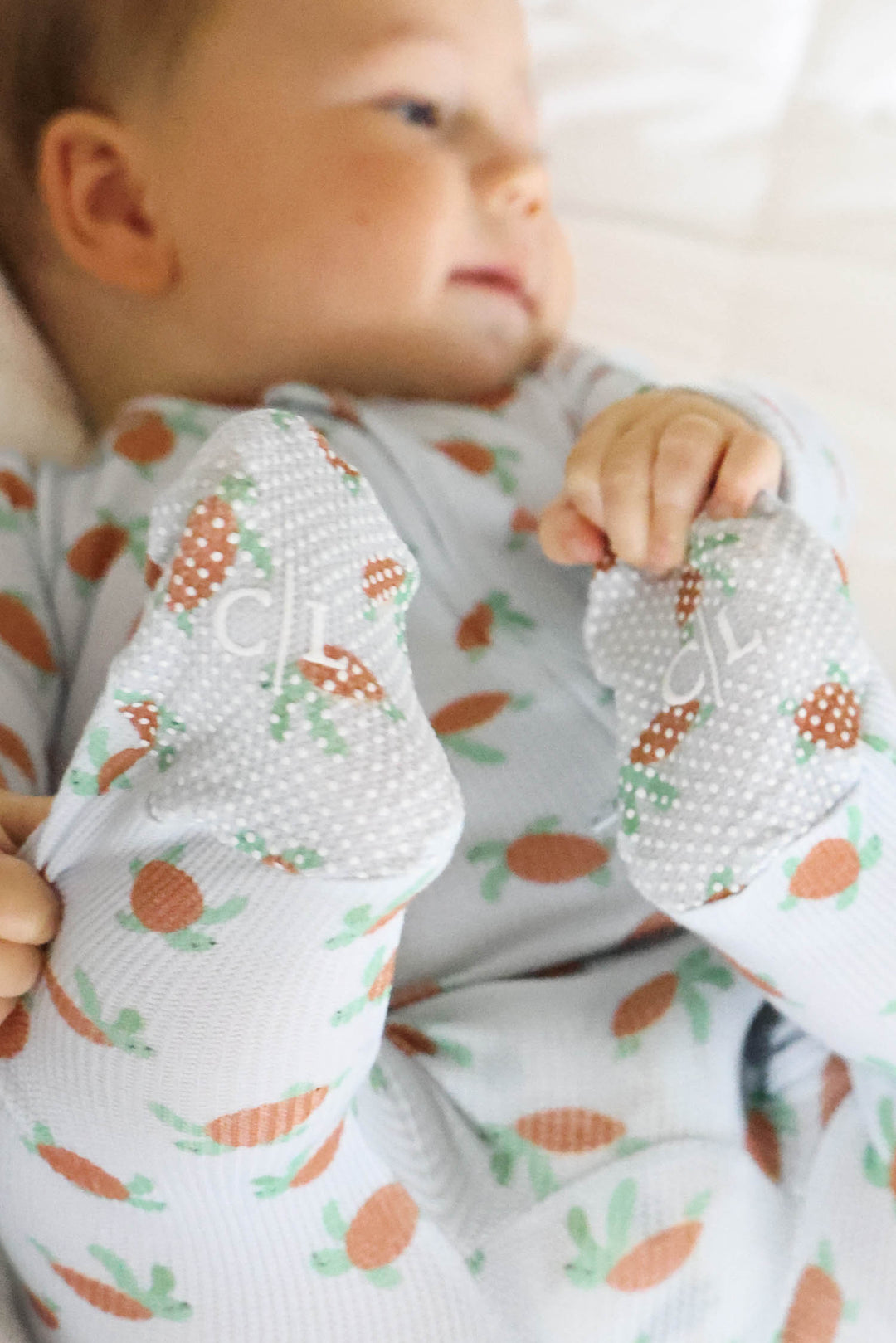 ocean print bamboo waffle footie in coastal cruisers pattern