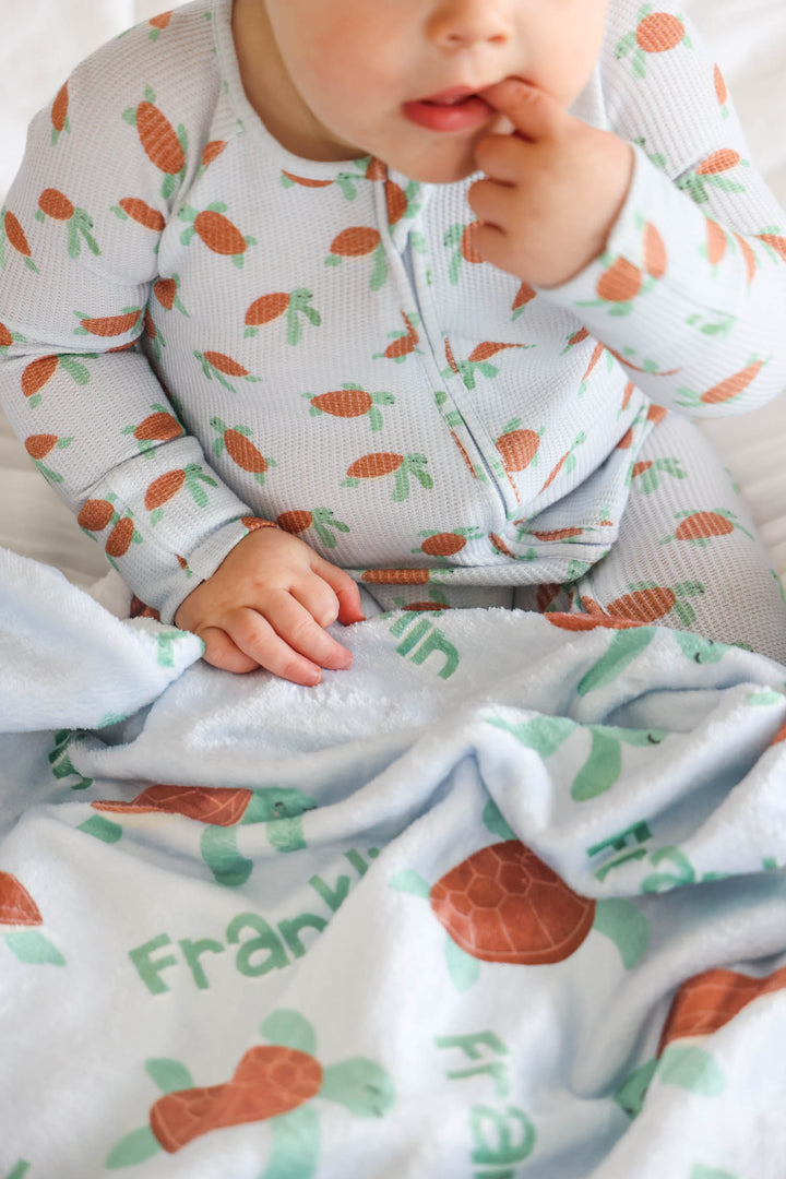 bamboo waffle kids blanket in coastal cruisers turtle and ocean design