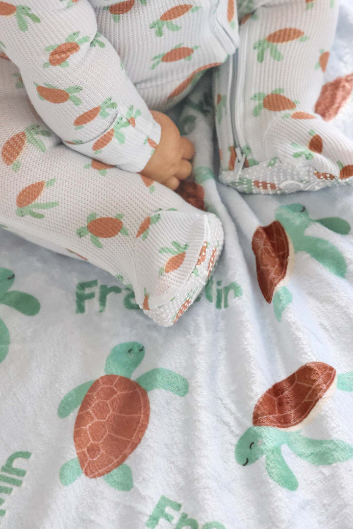 coastal cruisers turtle print bamboo waffle kids blanket for toddlers