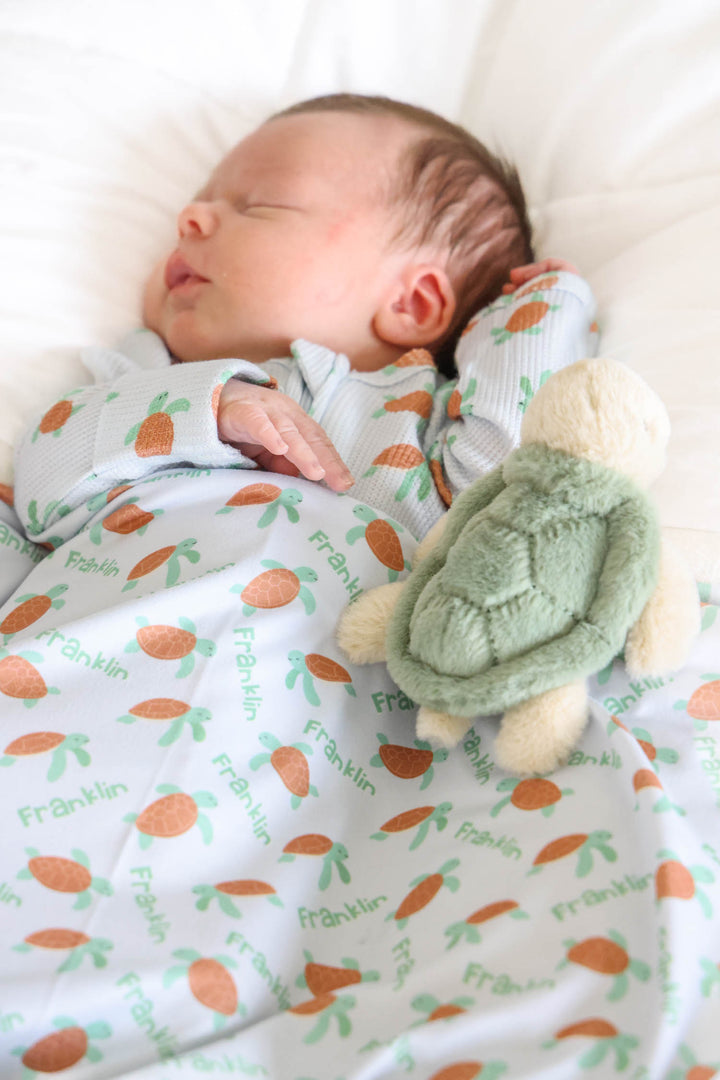 bamboo waffle swaddle blanket in coastal cruisers turtle and ocean design