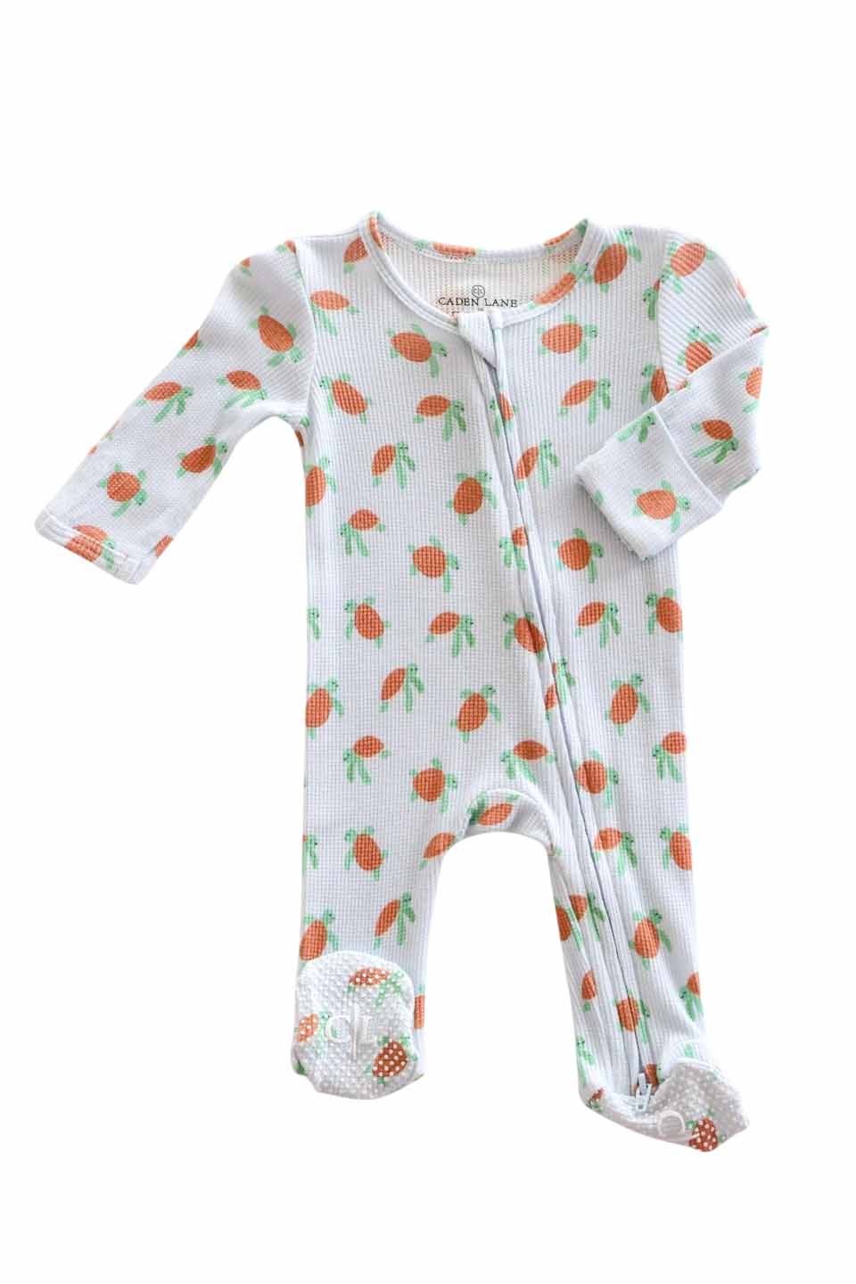 bamboo waffle zipper footie in coastal cruisers turtle print