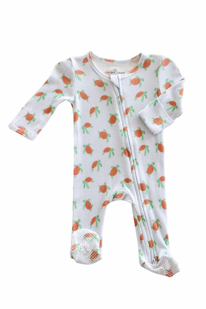 bamboo waffle zipper footie in coastal cruisers turtle print