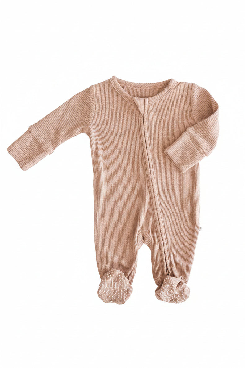 cocoa bamboo waffle zipper footie 