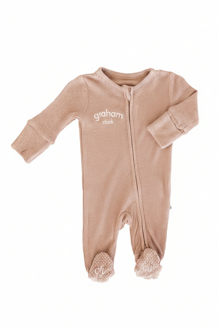 Embroidered Bamboo Waffle Zipper Footie | Mountain Haze