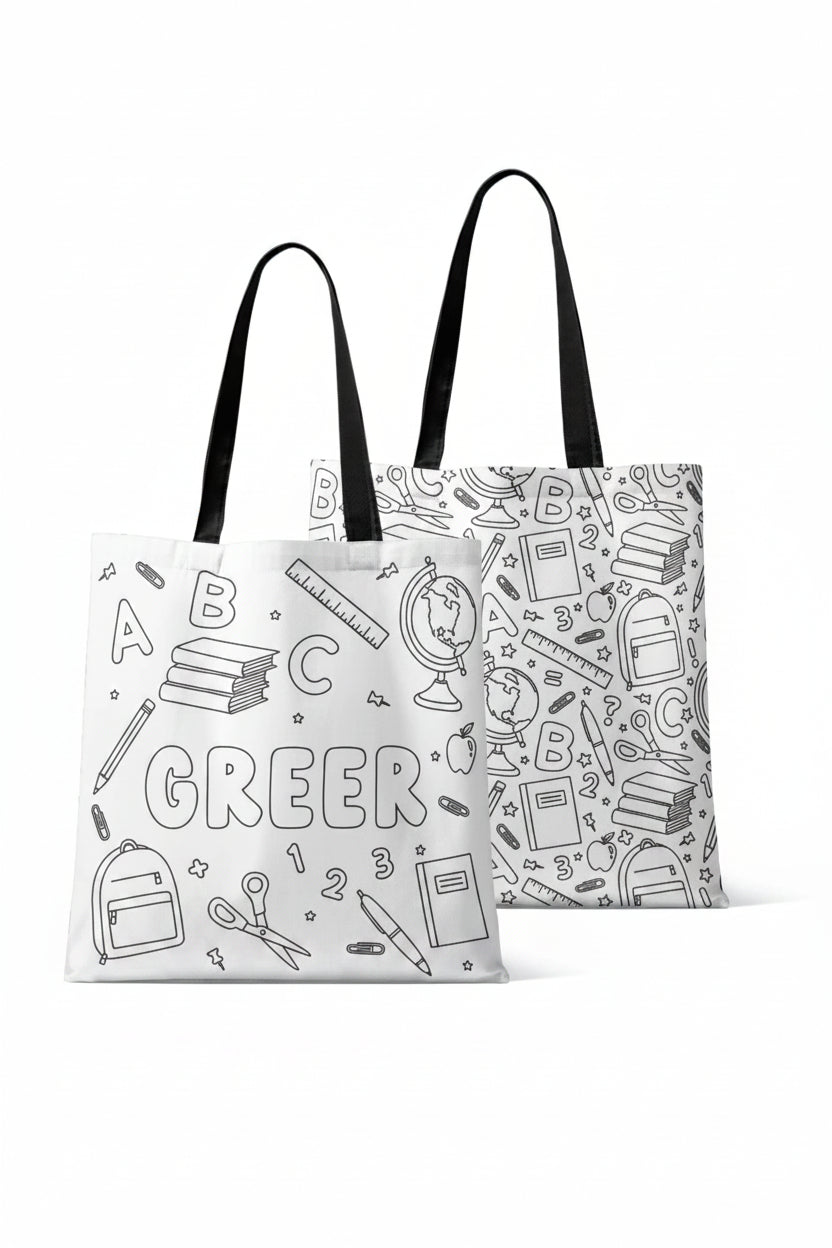 Colorable Personalized Tote Bags | School Days