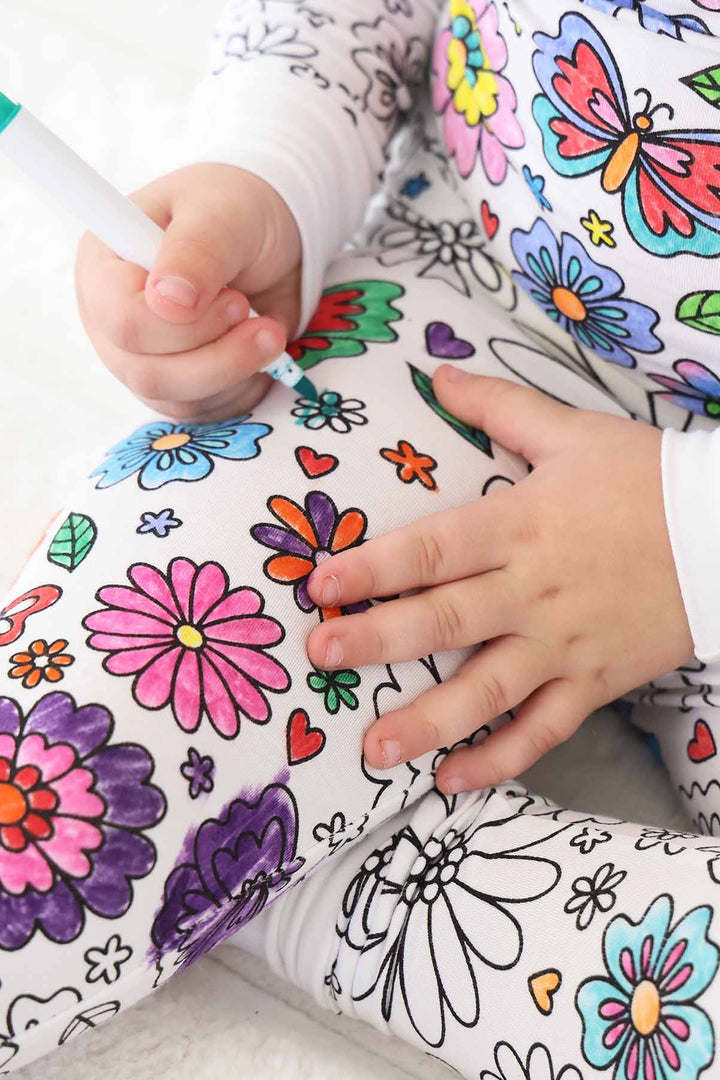 close up of Floral Flutter Colorable Pajama Two Piece Set
