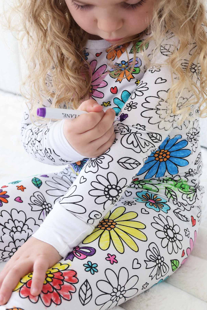 girl wearing Floral Flutter Colorable Pajama Two Piece Set