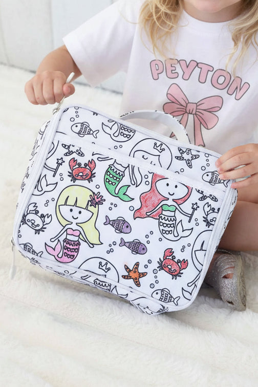 kids colorable mermaid, crab, and fish lunchbox 