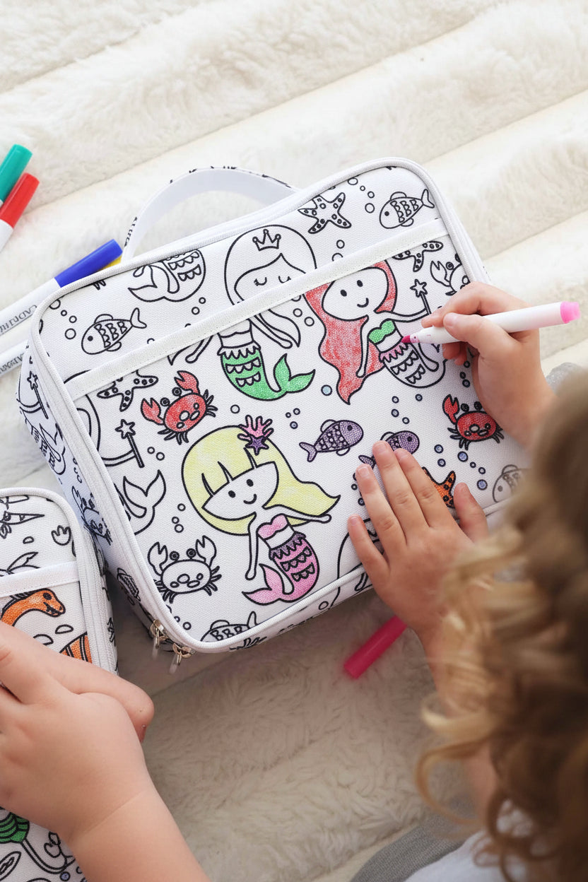 mermaid colorable girl's lunchbox for school 