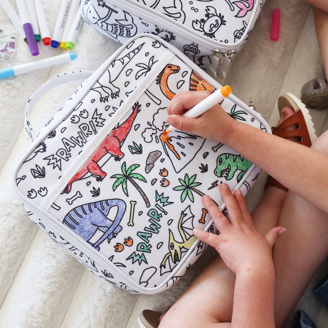 colorable jurassic playground back to school lunchbox for kids 