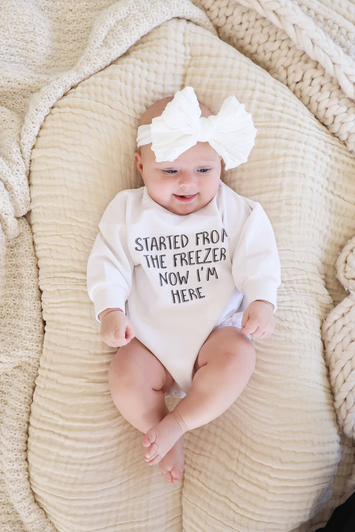 baby sweatshirt bubble romper started from the freezer now i'm here