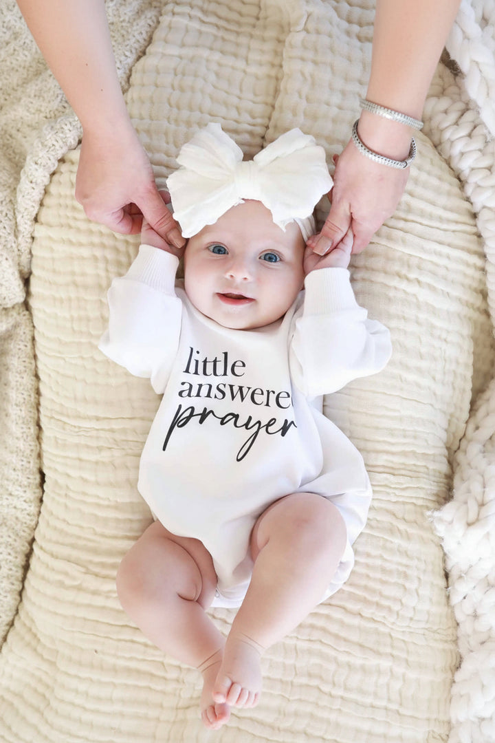 little answered prayer sweatshirt bubble romper for babies