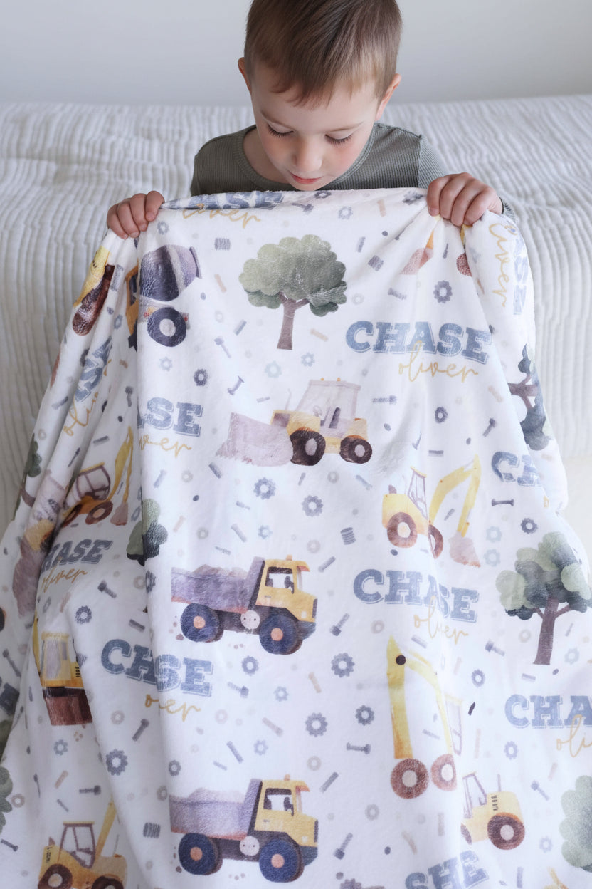 construction personalized blanket for kids 