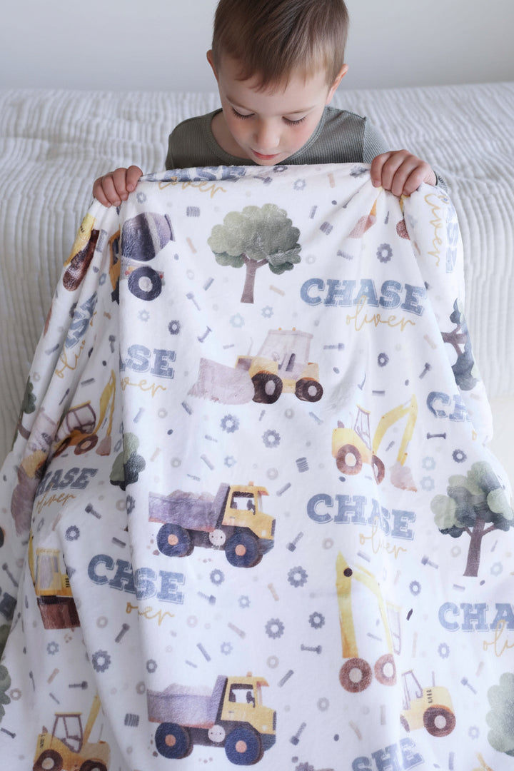 construction personalized blanket for kids 