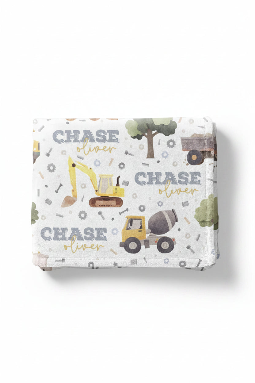 kids personalized blanket construction themed
