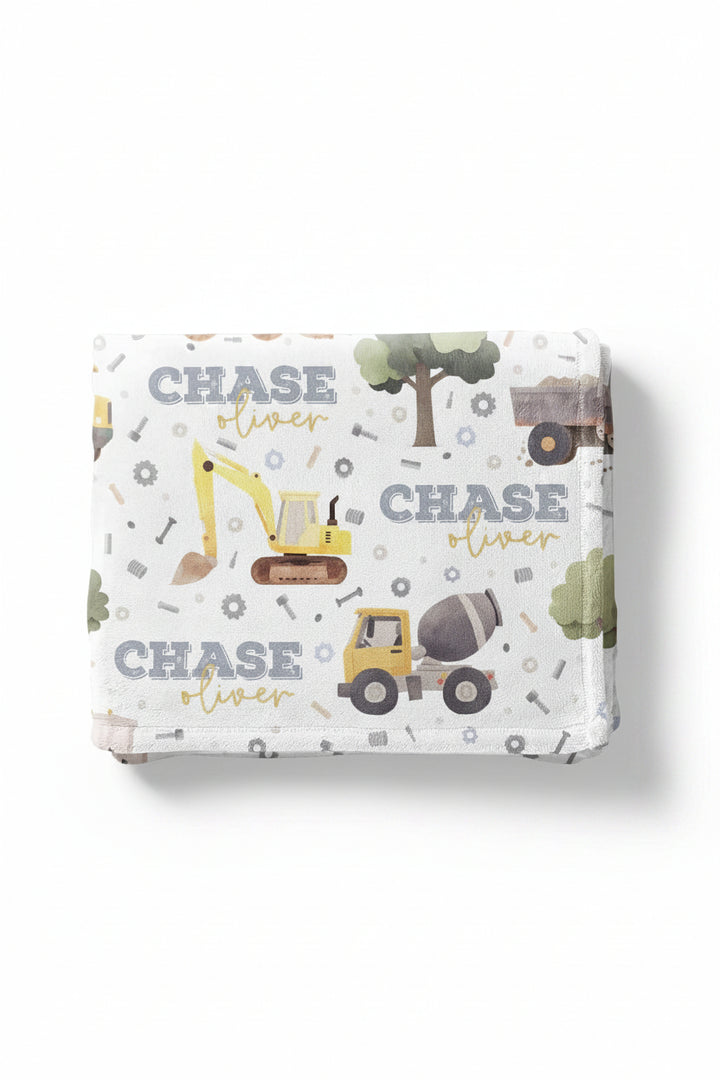 kids personalized blanket construction themed