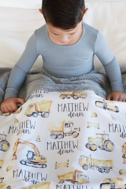 construction truck personalized blanket for kids 