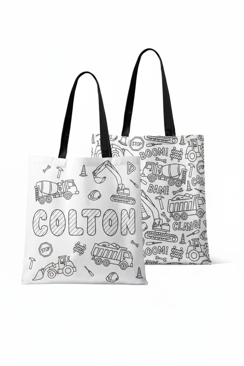 Colorable Personalized Tote Bags | Construction Zone