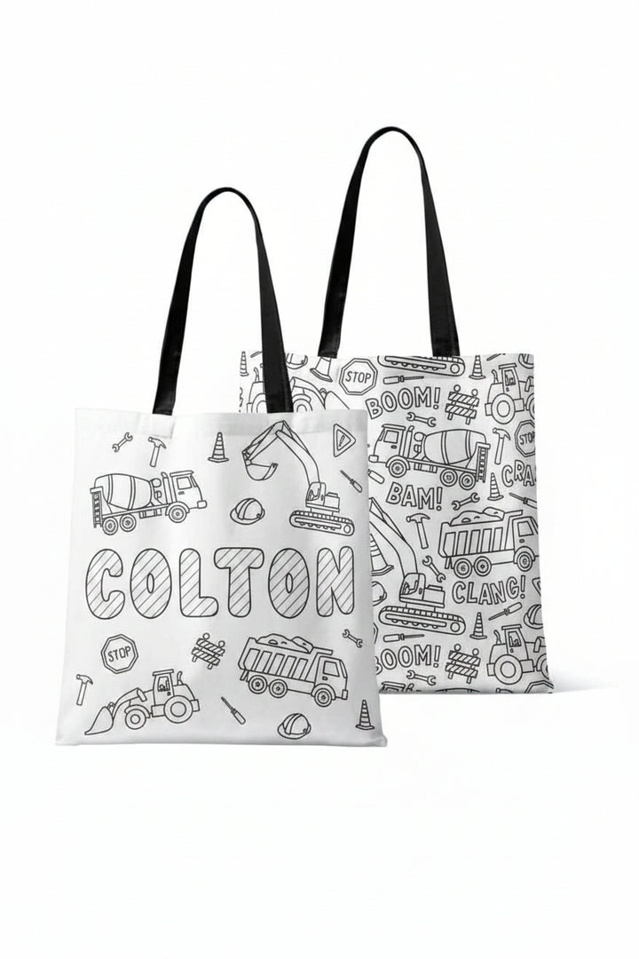 construction themed colorable tote 
