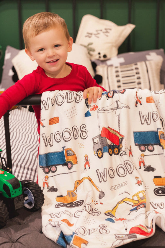 construction trucks personalized blanket 