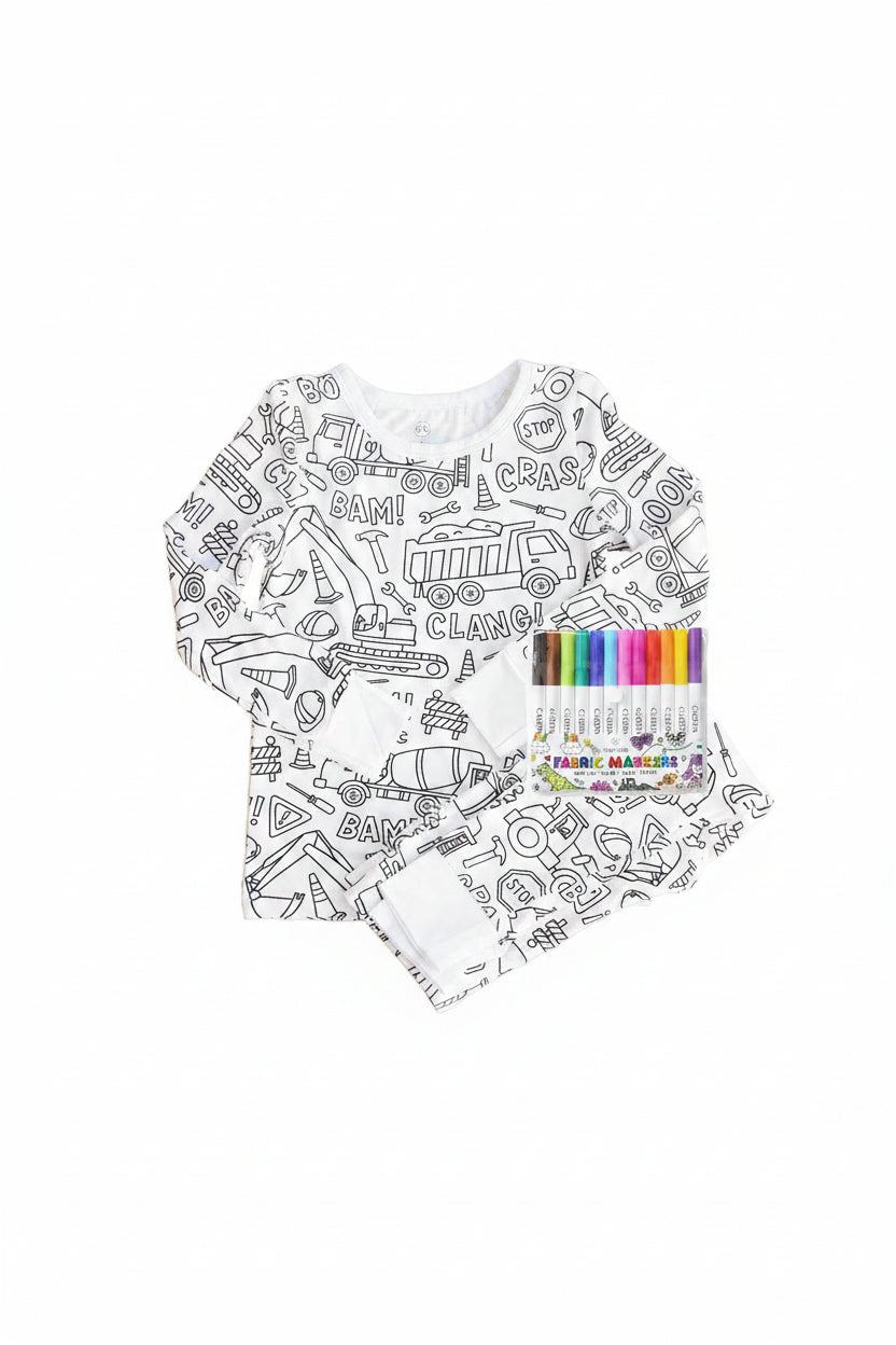 Colorable Two-Piece Pajama Set | Construction Zone