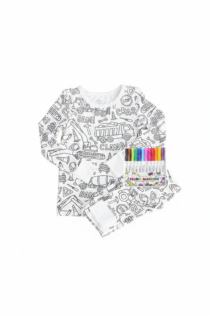Colorable Two-Piece Pajama Set | Construction Zone