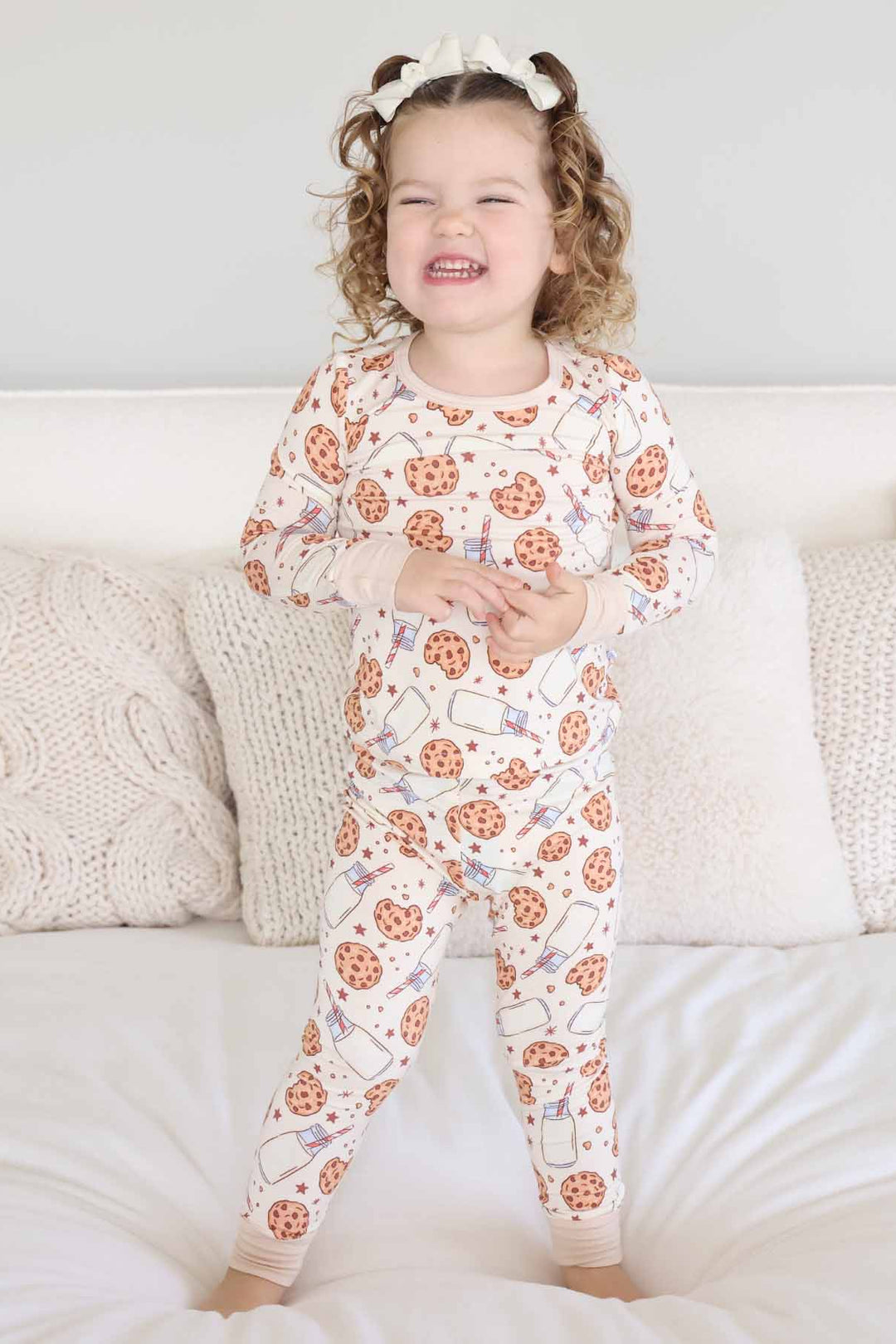 bamboo viscose two piece pajama set for kids with milk and cookies 