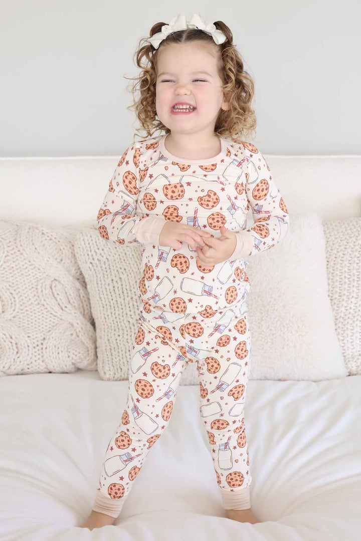 bamboo viscose two piece pajama set for kids with milk and cookies 