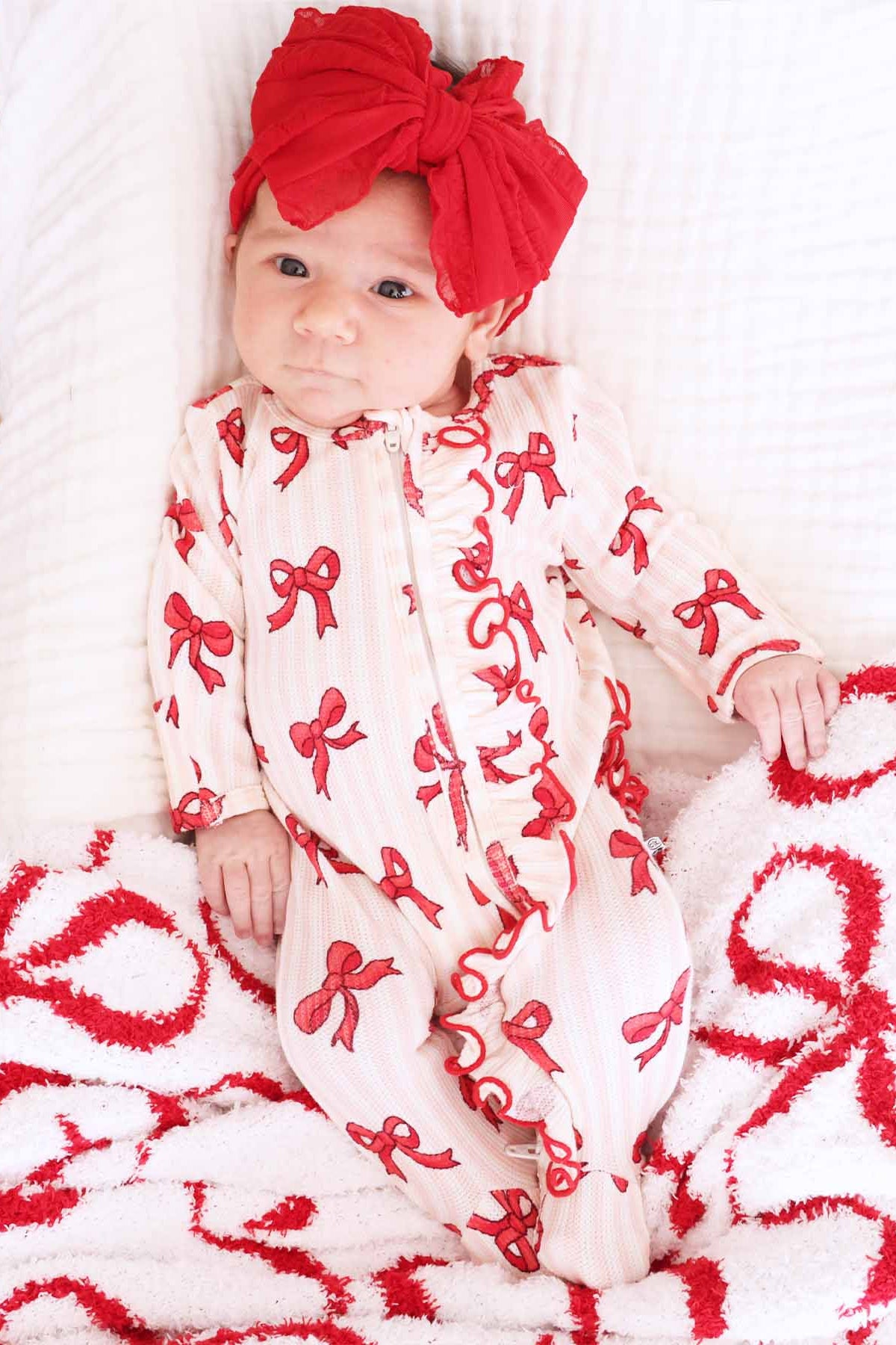 Christmas Bamboo Waffle Zipper Ruffle Footie | Coquette Christmas