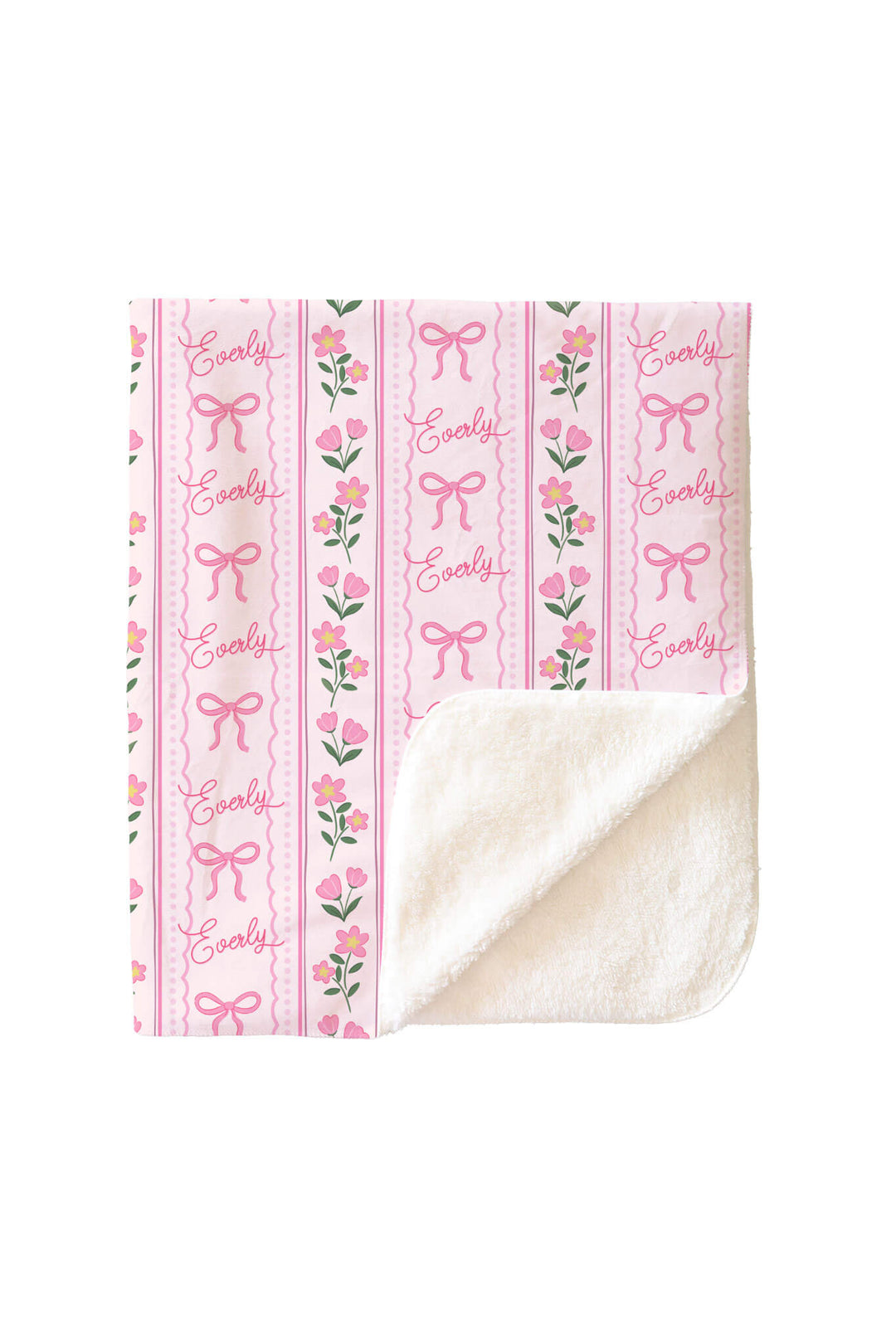 personalized kids blanket featuring coquette garden bow and floral print