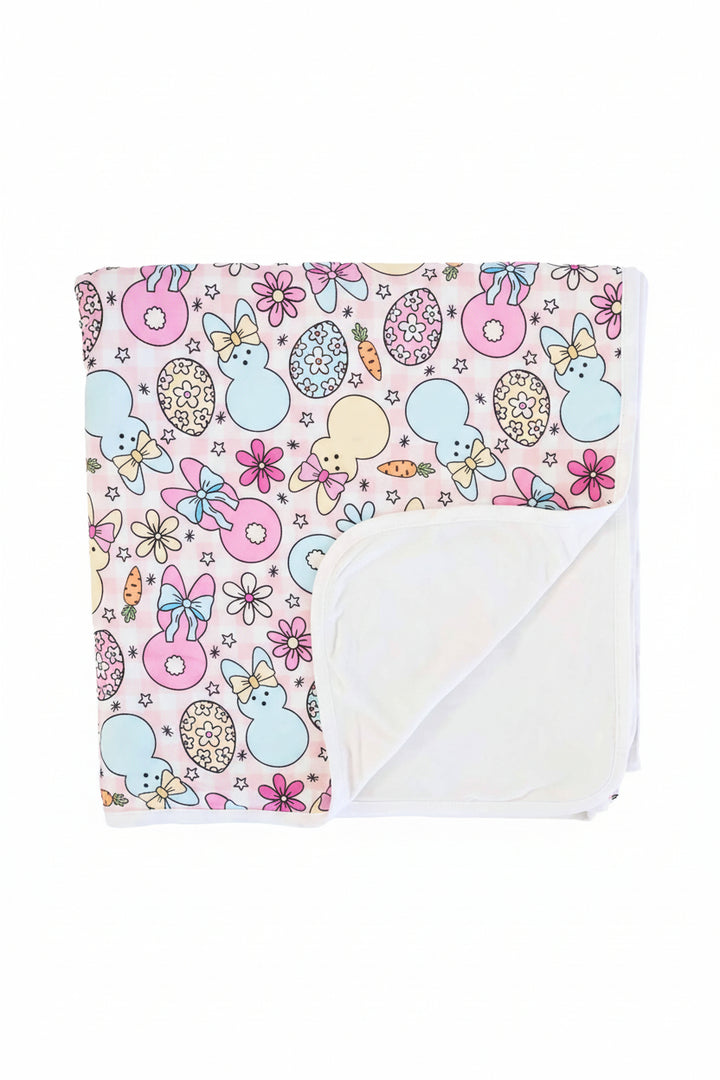pink cottontail cuties double sided bamboo blanket for kids 