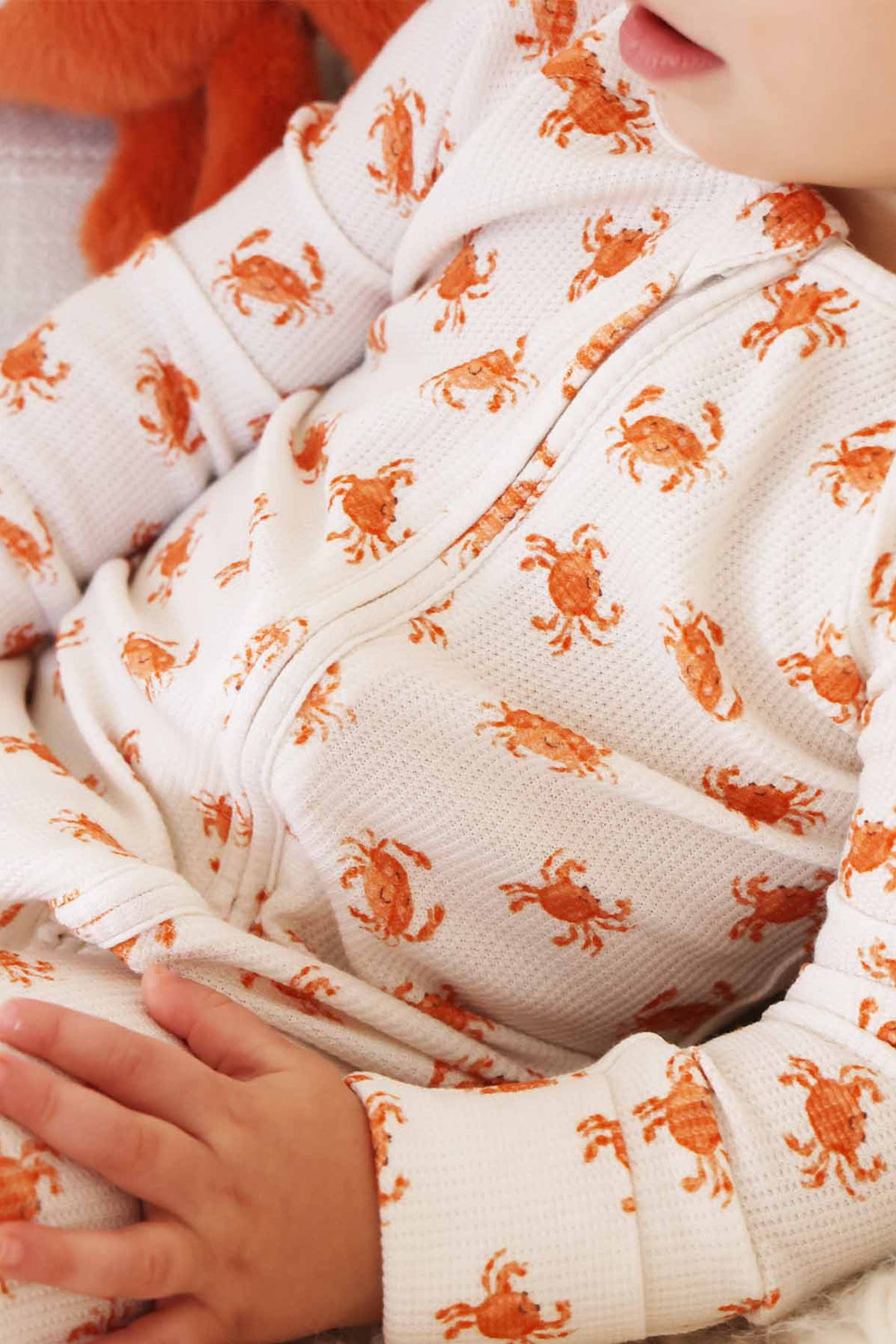 crab bamboo waffle zipper romper for toddlers