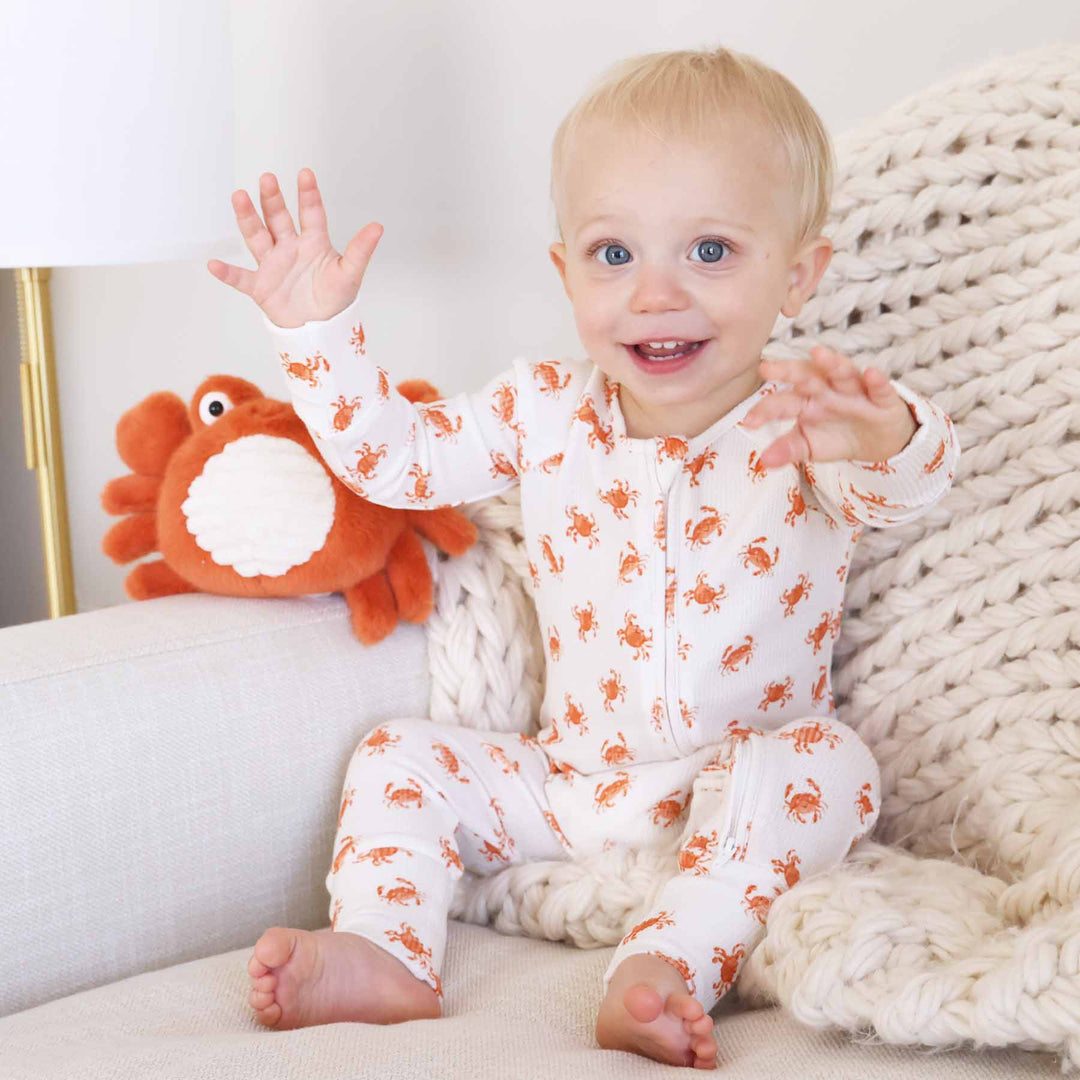 crab convertible zip romper for babies 