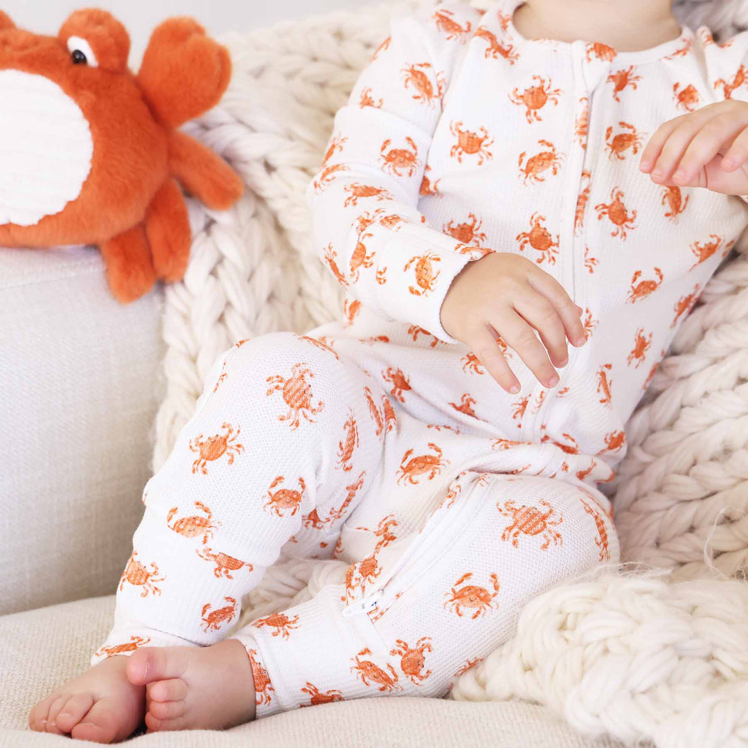 crab pajama romper for babies and toddlers 